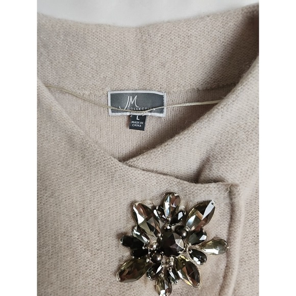 JM Collection Wool Wrap Cardigan Sweater Poncho Jacket Size L Rhinestones - Picture 3 of 7